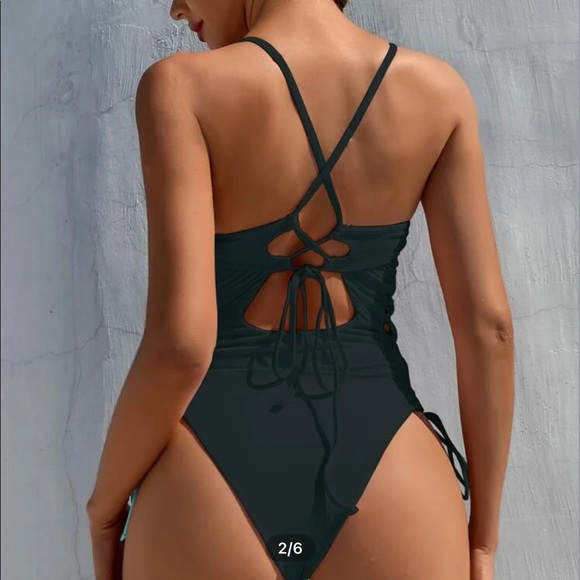 lace up side one piece underwire swimsuit - Picture 2 of 3